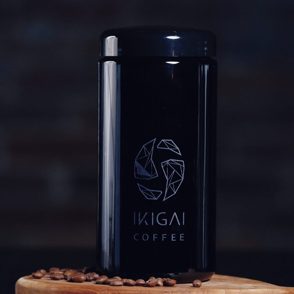 The Ikigai Coffee Miron violet coffee storage jar